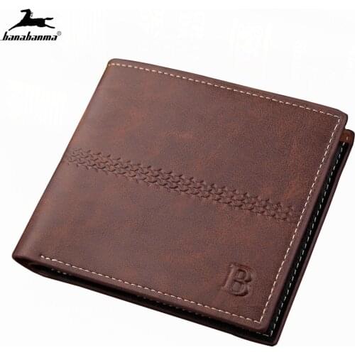 Vintage short wallet mans small wallets B letter mini carteiras billetera hombre card holder carteira masculina couro 2020 New