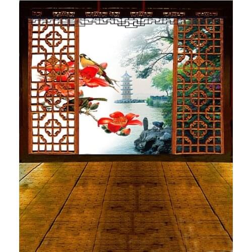 VinylBDS 10x10ft Chinese Backgrounds Landscape Tower Photography Backdrops Washable Photographic Background 3372 LK