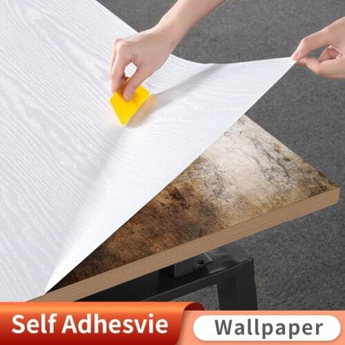 Wokhome White Wood Grain Self Adhesvie Waterproof Wallpaper Vinyl Wall Stickers Film Furniture Renovation Stickers Home Decor