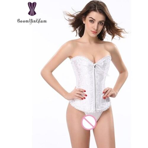 High quality 7 colors choices lace up boned coselet front zip body shaperwear overbust corset women bustier with g string 819