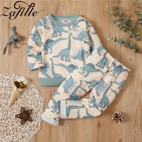 ZAFILLE Autumn Winter Kids Clothes Boys Outfits Cartoon Blue Dinosaur Printed Toddler Boys Clothes Set Childrens Clothing Boys