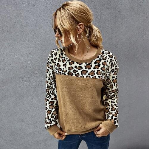 2020 Winter Sexy Leopard Print Contrast Long-sleeved T-shirt Women Harajuku Graphic T Shirts Plus Fashion Woman Full Tshirt