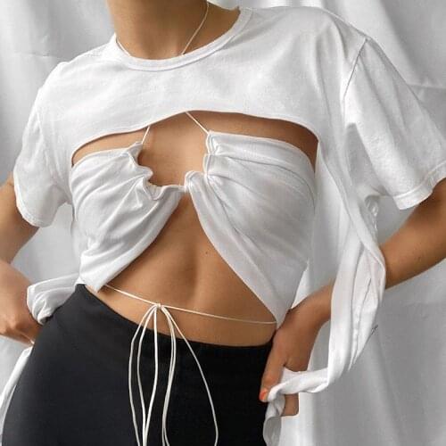 2021 Casual Women Shirt Solid Color Crop Top Bandage Short Sleeve Female Streetwear Summer Outfit For Women Sexy Shirt Blouse