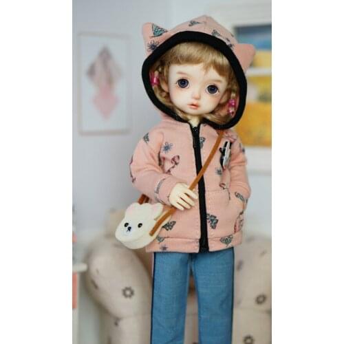 T02-X634 Best children gift 1/6 bjd dolls Accessories handmade clothes pink grey Zip hooded jacket 1pcs
