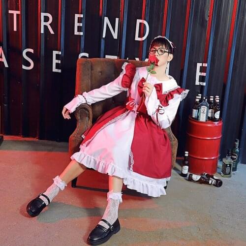 Two-color Japanese Anti-string Lolita Gangster Costume Mens Womens Short Skirt Dress Cosplay Maid Maid Service Halloween Dress