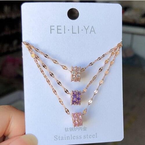 2021 new rose gold necklace double row white zircon exquisite purple lucky Bead Necklace Pendant womens Necklace
