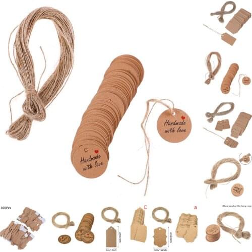 100Pcs Kraft Paper Gift Tags thank you for Celebrating with Us labels handmade for wedding party decoration Packaging Hang paper