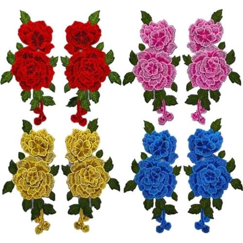 2PCS 3D Flowers Embroidered Gown Appliques Fabric Collar Sew Patches for Wedding Decoration DIY Clothing