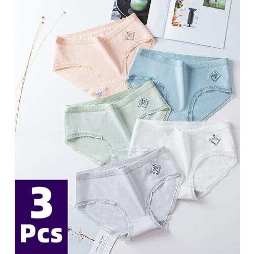 3PCS/Set Womens Underwear Cotton Panty Sexy Solid Color Panties Female Underpants Panty Intimates Women Cotton Lingerie M-2XL