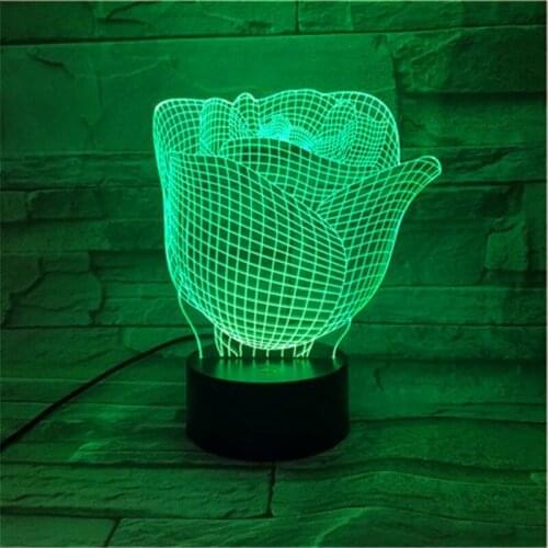 3D Light Romantic Rose Flower 7 Color Changed Lamp USB Night Lights for Wedding Party Bedroom Decoration 581