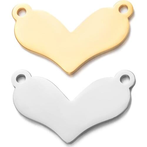 5pcs/lot Double-sided Mirror Polished Big Heart Accessory Stainless Steel Gold Necklace Pendant for Making Jewelry Gift