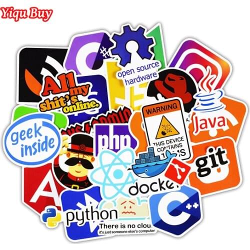 50 Pcs Java Internet JS Php Docker Bitcoin Html Cloud Programming Language APP Logo Funny Stickers for Laptop Car DIY Stickers