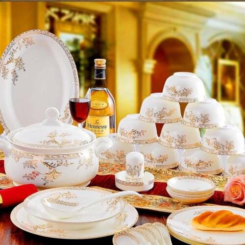 60 Heads jingdezhen ceramics chinese dishes dish set посуда Soup Bowl Salad Noodles Bowl Plate Dinnerware Sets Tableware