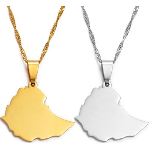 Anniyo 2.9CM Small Ethiopian Map Pendant Necklaces for Women Girl,Silver Color/Gold Color Map Jewelry for Kids #006521N