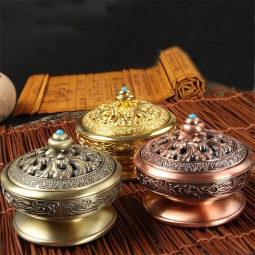 Zinc Alloy Incense Burner Chinese Buddha Incense Holder Lotus Flower Sandalwood Censer for Home Office Teahouse Use Home Decor
