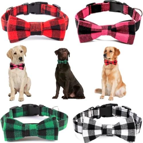 Pet Dog Cat Bandana Collar Adjustable Cotton Plaid Bow Tie Pet Collar Necktie Bowknot Neckrace Pet Grooming Accessories Bulldog