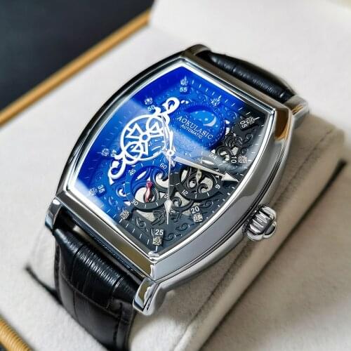 Wine Barrel Watch Tourbillon Mens Watch Leather Butterfly Buckle Mechanical Clock Alloy Case Wrist Watch Relogio Masculino