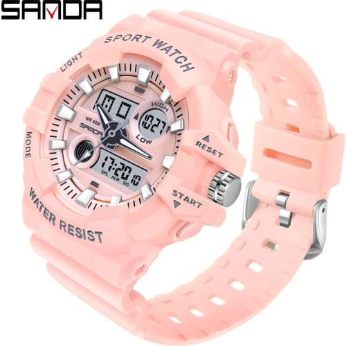 SANDA Womens Sports Watches Military Waterproof Watch Analog Digital Watch Ladies Quartz Clock Casual Relogio Feminino 3037