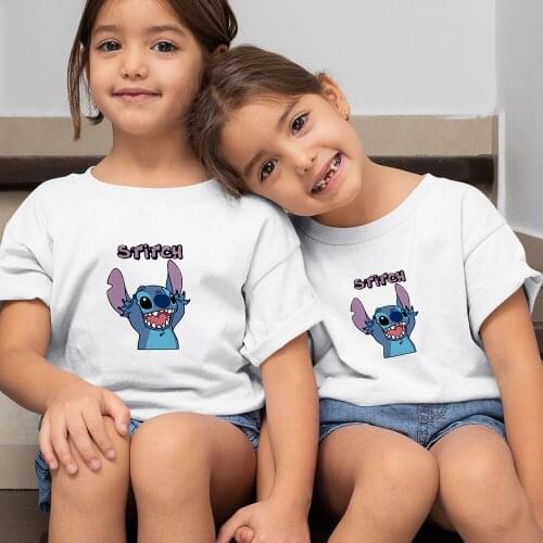 Children Fashion T-Shirt Lilo Stitch Harajuku Kawaii Tshirts Lovely Cartoon Girl Boy Kids Printed Casual T Shirt Cute Tops
