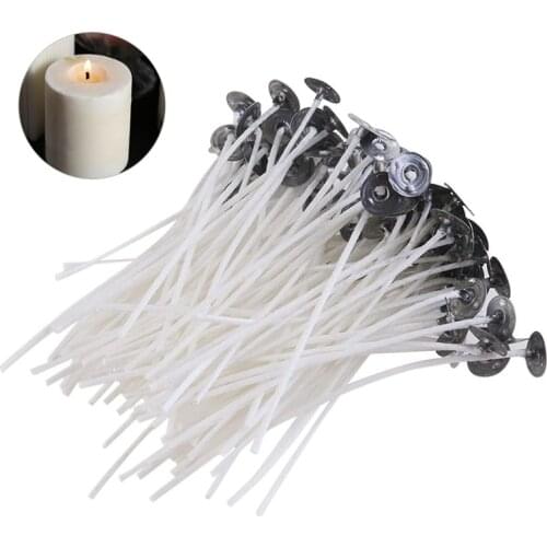 30/50/100pcs Low Smoke Candle Wicks with Wick Holder Bracket for Candle DIY Making 6/10/15 cm Natural Cotton Candle Core Wick