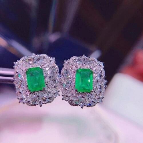 H1129 Fine Jewelry Pure 18 K Gold Jewelry AU750 100% Natural Emerald Gemstone 2.35ct Females Stud Earrings for Women