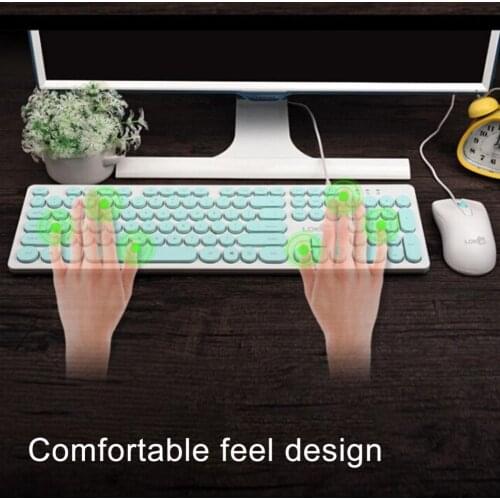 Wired Keyboard Mouse Kit for Notebook Wired Mouse Retro Punk Colorful 104 Round Keys Keyboard and Mouse Set