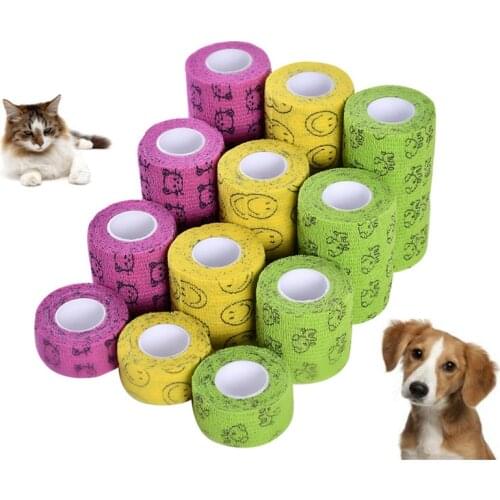 Cute Self-adhesive Elastic Bandage for Pet Dog Cat Bandage Leg Cover Protector Strap Medical Bandage Non-woven Cohesive Bandage