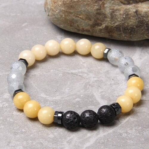 Original design Natural Yellow Jades Black Lava stone beads beaded bracelet jewelry for women men homme fashion bracelets gifts