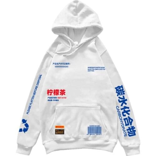 Autumn New Hip hop Graffiti Hoodies Sweat Men Chinese characters lemonade Printed Casual Loose pullover Sweatshirts
