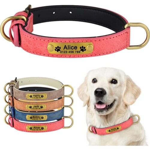 Personalized Dog Collars Customized Dog Collar Dogs Id Tags Adjustable Large Medium Small Dog Puppies Leather Thicken Durable