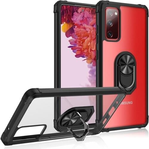 Military Grade HD Clear Crystal Transparent shockproof Protective Case with Ring Car Mount Kickstand for Samsung Galaxy S20 FE