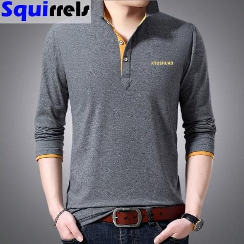 Mens polo shirt lapel T-shirt long sleeve Paul business casual spring autumn plus size collar undershirt fashion mens clothing