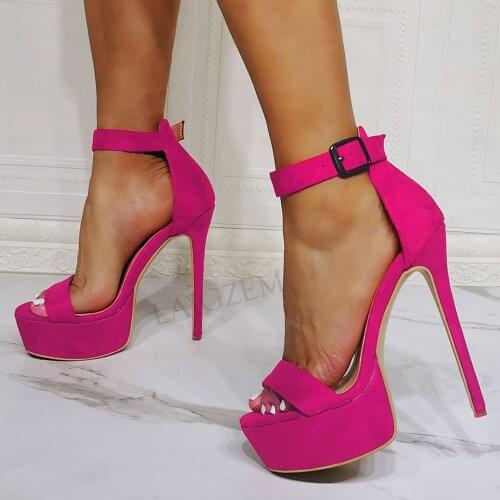 SEIIHEM Women Platform Sandals Faux Suede Thin High Heels Pumps Zapatos Mujer Handmade Lady Shoes Women Plus Size 41 42 46 50 52