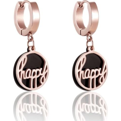A Layer Of Black Circle Layer Rose Gold Color Happy Circle Drop Earrings Titanium Steel Jewelry Express Happy Woman Earrings