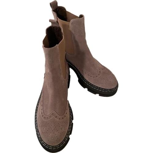 Gray Embroidered Slip on High Fashion Boots No Lace Suede Mink Women Boots Leather Casual Winter High Boots