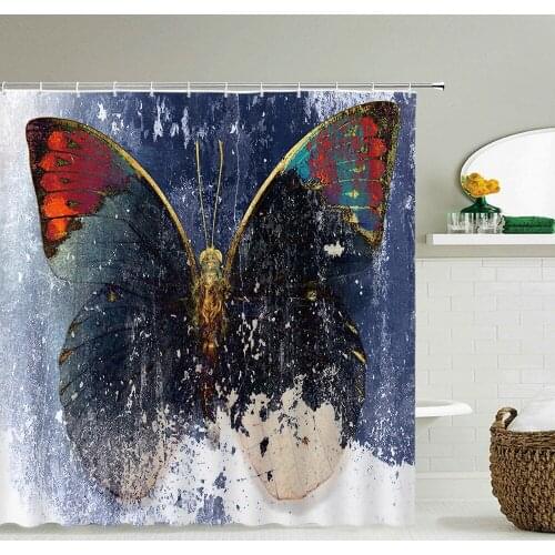 Retro Style Old Butterfly Pattern Bath Curtains Waterproof Shower Curtain 3D Printing Bathroom Decoration With Hook Bath Screen