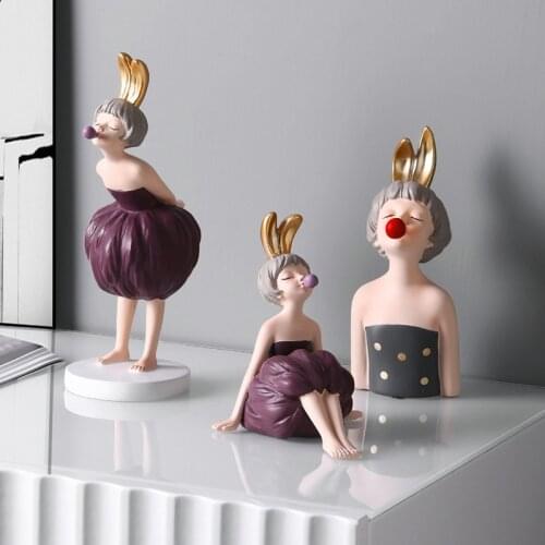 Nordic Resin Abstract Sculpture Bubble Girl Statue Home Decoration Accessories Modern Girl Figures Lovely For Decoration Gift