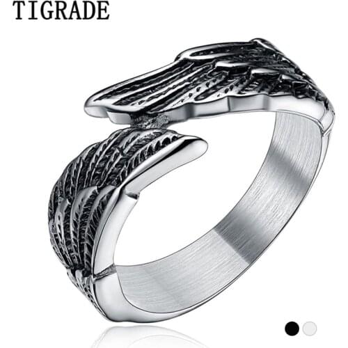 TIGRADE Vintage Jewelry Male Stainless Steel Ring Women Skull Wings Rings Men Cocktail Ring Comfort Fit