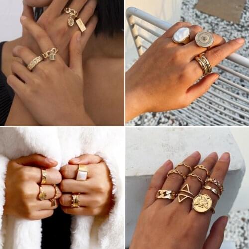 Vintage Punk Gold Ring Set for Women Men Fashion Retro Antique Finger Rings Fashion Party Jewelry 2021 NEW