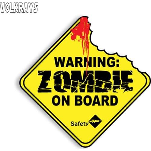 Volkrays Creative Car Sticker Zombie on Board Warning Accessories Cover Scratches PVC Decal for Tucson Megane Turkish,15cm*16cm