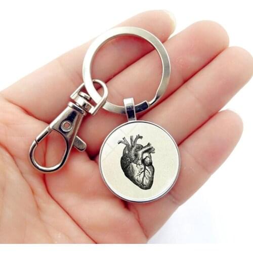 WG 1pc Heart Anatomy Pendant Keychain Time Gem&stone Keyring For Women Bag Pendant Jewelry Trinket Mens Car Key Ring Key Chain