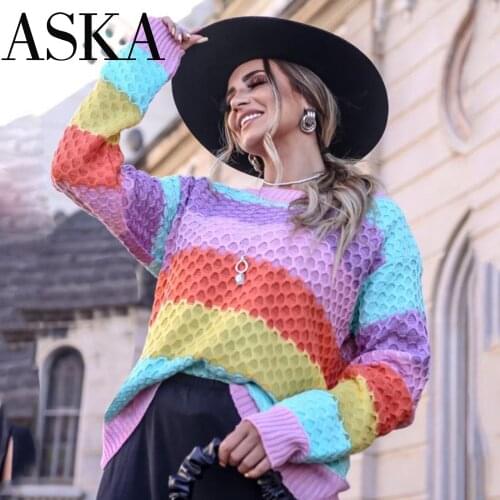 Y2K Pullovers long sleeve Sweater Winter Autumn Loose Female Fashion Patchwork warm Basic Knitwear o-neck Knitted Female Casual