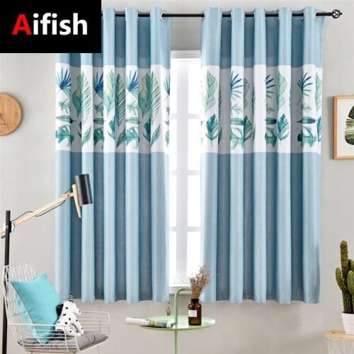 Country Garden Blue / Green Leaf Printed Short Curtain Kitchen Balcony Bay Window Curtain Customized Finished Product PC019-3