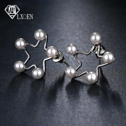 LXOEN Fashion Pentagram Pearl Earrings for Women Druzy Star Starfish Stud Earrings Jewelry for Girls Small brinco Gift Jewelry