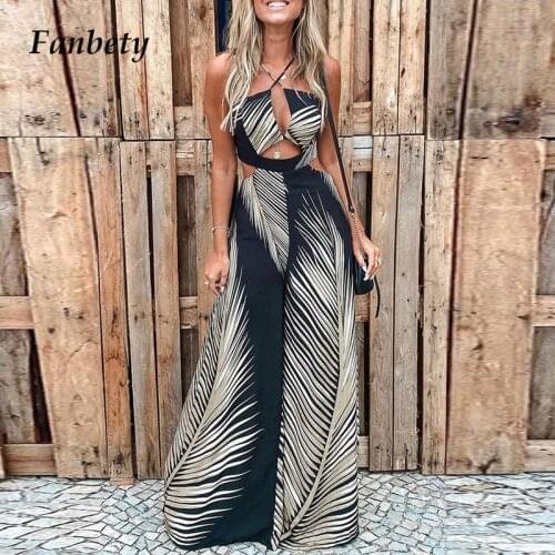 Women Elegant Floral Print Cross Halter Playsuit Summer Fashion Sleeveless Beach Jumpsuit Lady Casual Hollow Out Overalls Romper