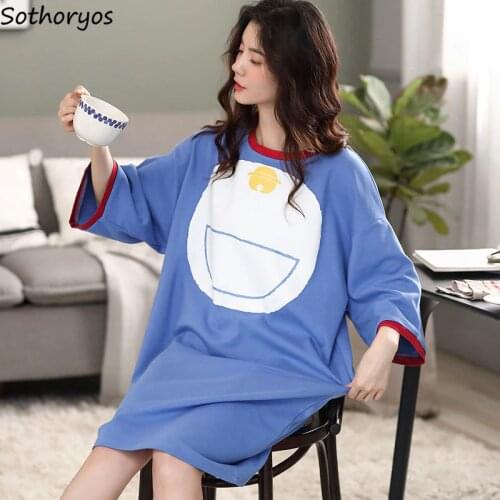 Women Short Sleeve Nightgowns Striped Ruffles Fashion Loose Casual Sleepshirts Knee-length Cozy Breathable Lovely Oversize M-3XL