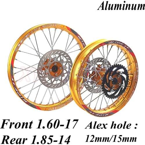 GOLD Front 1.60-17 Rear 1.85-14 inch Alloy Wheel Rim with CNC Hub brake disc For KAYO HR-160cc TY150CC Dirt Pit bike 14/17 inch