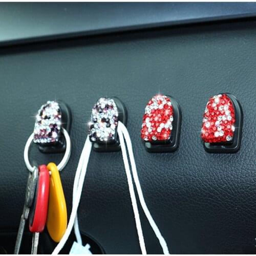 1 Pair Crystal Rhinestone Car Hooks Seat Back Holder For Bag Purse Hangers Home Office Hooks Storage Car Styling Accessories