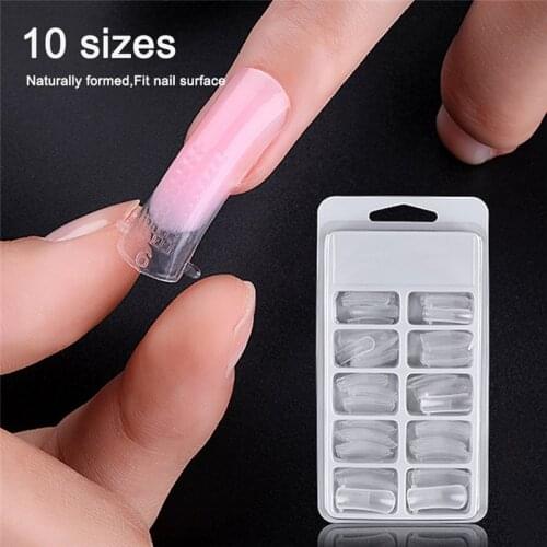 100Pcs Clear French Full Cover Acrylic Nail Mold With Scale Tools False Nail Art Tips For Gel Nail Polish Extension Nails