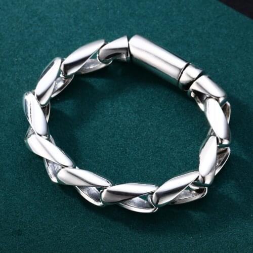 13mm Real 925 Sterling Silver men women lovers' Punk Rock classic Link chain bangle Bracelet jewelry gift A5923